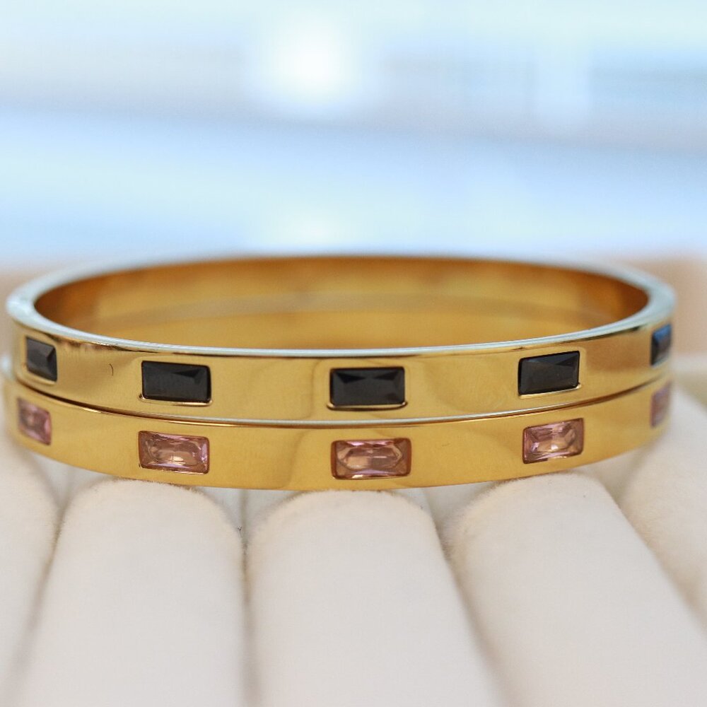 Rectangular Rhinestone Bangle Bracelet Stainless … - image 1